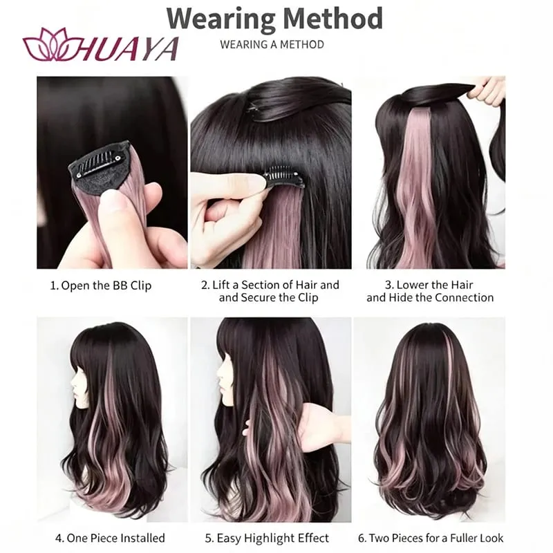 24‑Inch Clip‑in Face‑Framing Highlight Synthetic Hair Extensions Easy to Wear Suitable for Daily Look Parties and Cosplay