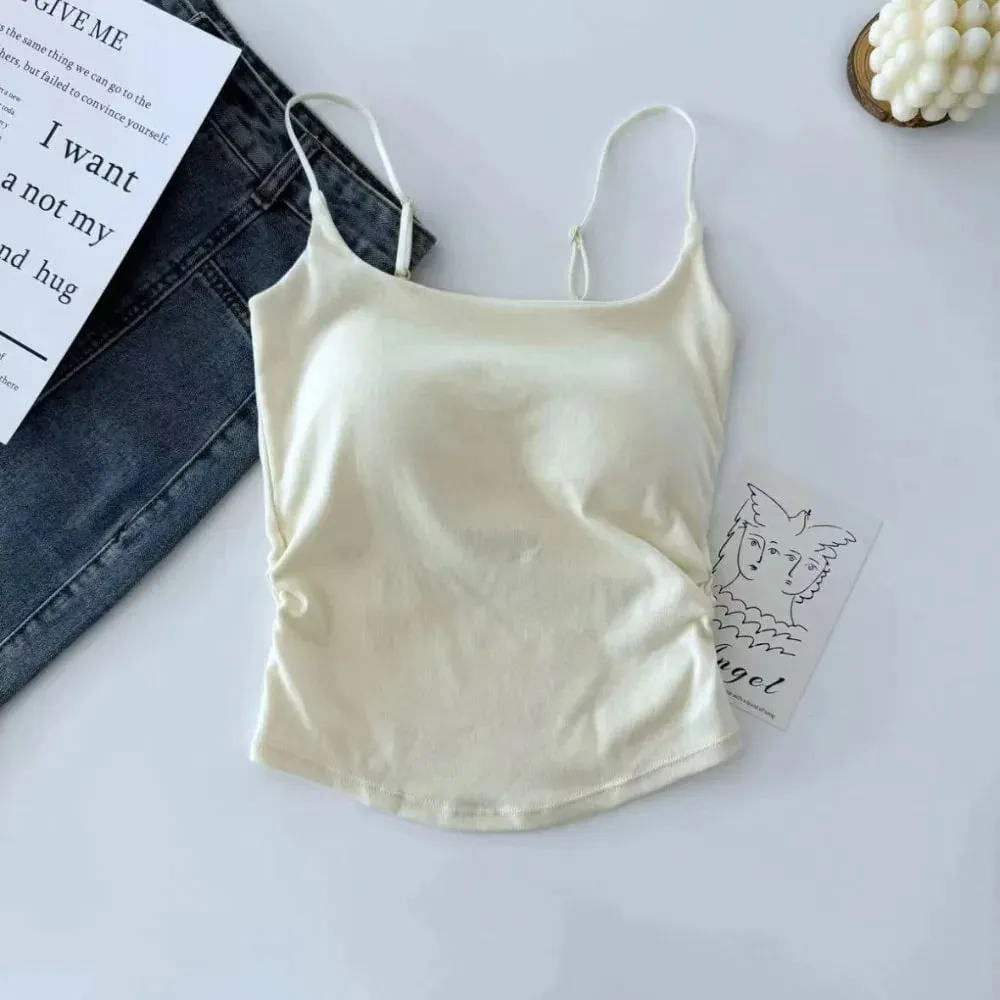 Simple Sleeveless Suspender Vest Slim Underwear Fitted Tops With Padded Cups Camisole Sports Activities