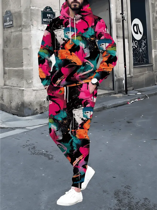 Color Graffiti 3D Printed Hoodie Suit Autumn Men Sweatshirts Sweatpants Casual Fashion Two Piece Tracksuit Set Men's Clothing
