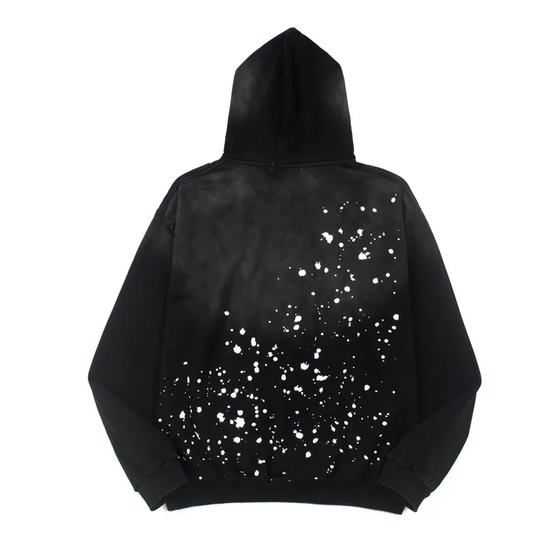 Hoodies Pullover 26ss Vintage Embroidery Leather Pattern Glittering Diamond Print Men's Hooded Hip Hop Style Sweatshirts