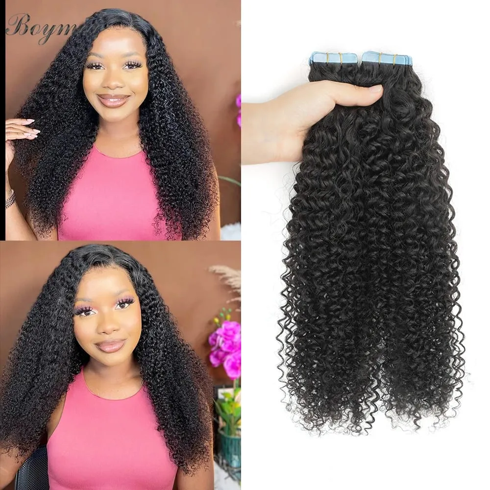 Afro Kinky Curly Tape In Human Hair Extensions For Black Braizlian Remy Kinky Curly Human Hair Skin Weft Adhesive Invisible Hair