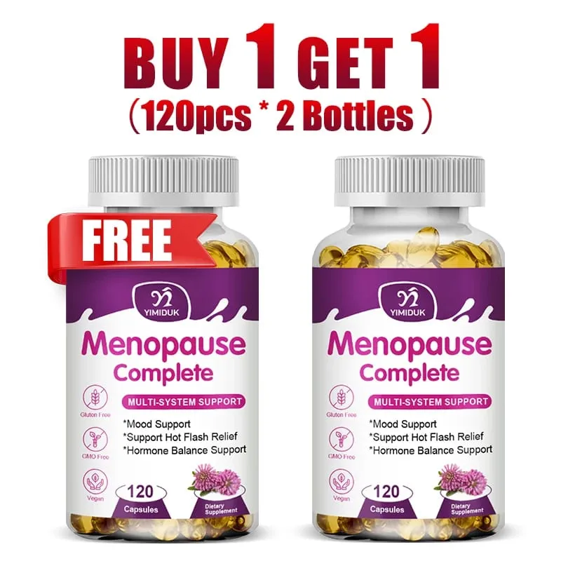 Buy 1 Get 1 Free! Menopause Complete Supplement for Hot Flash Relief Hormone Balance & Mood Soothes Joint Discomfort Vegan