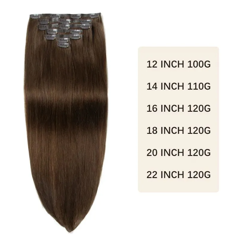 Women Lightweight Clip In Extensions 7Pcs Set Invisible PU Tape Weft Injected PU Natural Human Hair 12-24inch Adding Length Use
