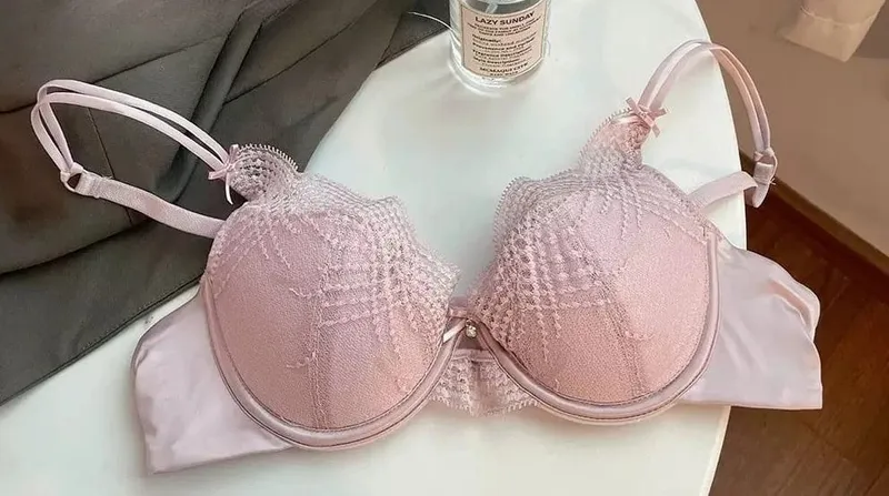 Ladies 2 Pieces Lace Underwear Suit Pure Desire Deep V Low Neck Thin Strap Soft Underwire Push Up Bra Briefs Sexy Lingerie 32‑38