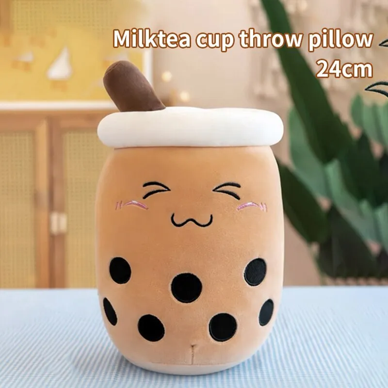 Cute Stuffed Boba Plush Bubble Tea Real-life Bubo Food Milk Cup Plushie Pillow Soft Kawaii Plush Toys Gifts for Kids Adult 24CM~