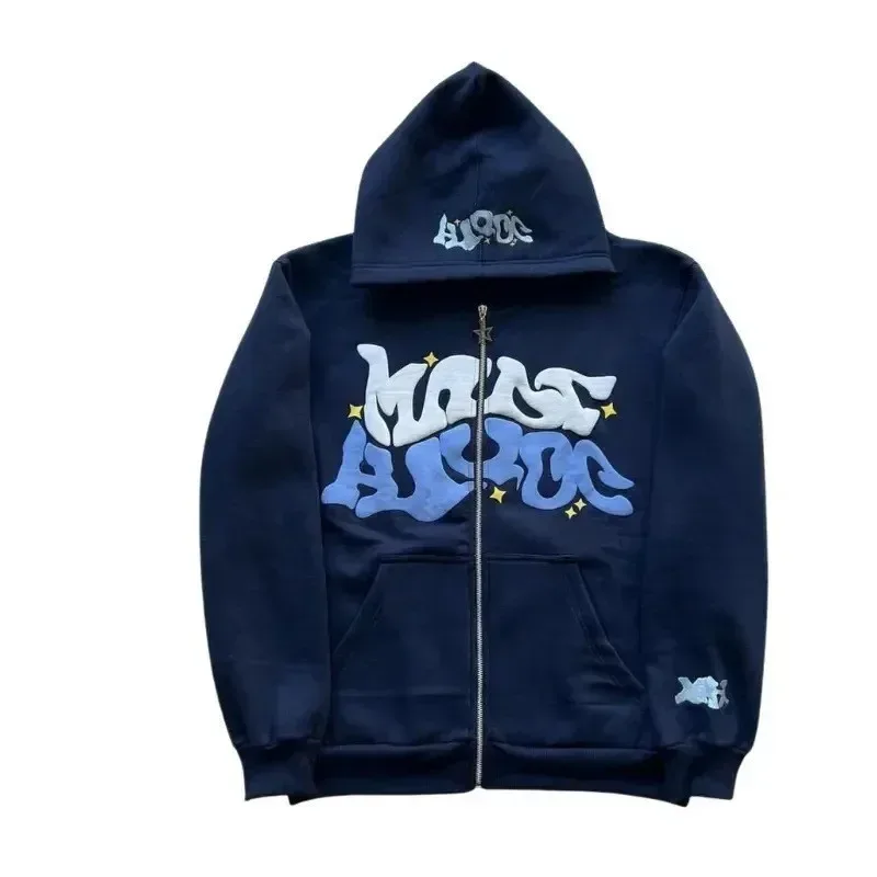 2026 European and American Fashion Fleece Print Zippered Hooded Sweatshirt for Men and Women Casual Multi-Functional Sports Top
