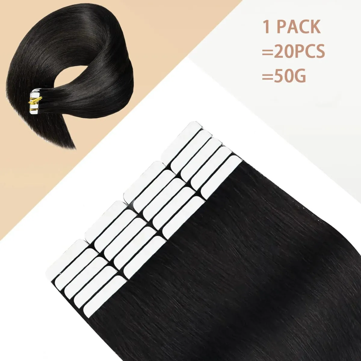 Straight Tape In Hair Extensions 100% Human Hair Natural Black Adhesive Invisible Glue Replaceable Seamless Tape Ins 20pcs/50g