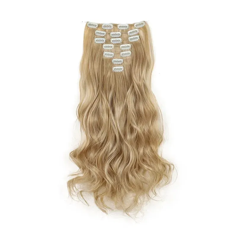 Long Straight Hairstyle 16 Clips 7 Pcs/Set Hair Extensions Natural Synthetic Blonde Black Hairpieces Heat Resistant For Women Kp