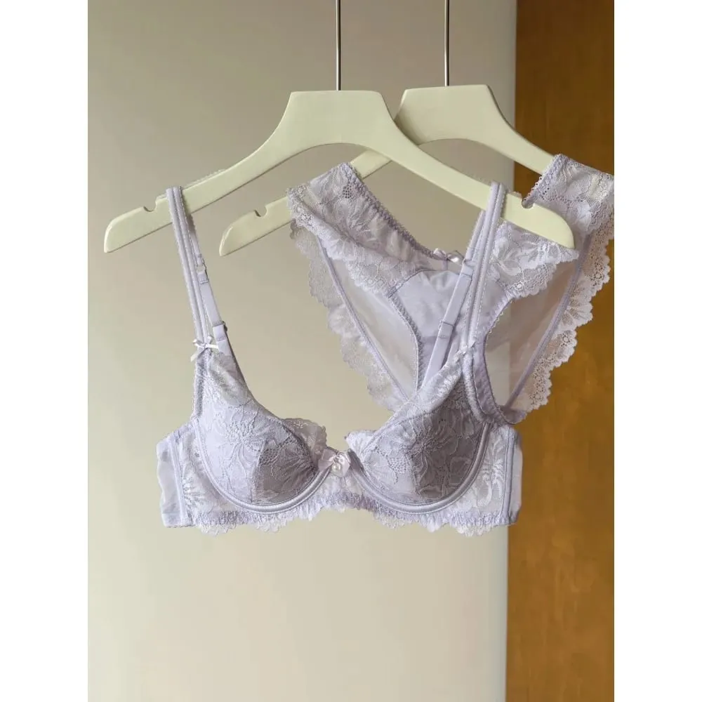 Reggiseno di pizzo francese viola ricamato con ferretto morbido minimizzatore busto grande ascensore anti-abbassamento raccolta supporto lingerie quotidiana set reggiseno 32-38