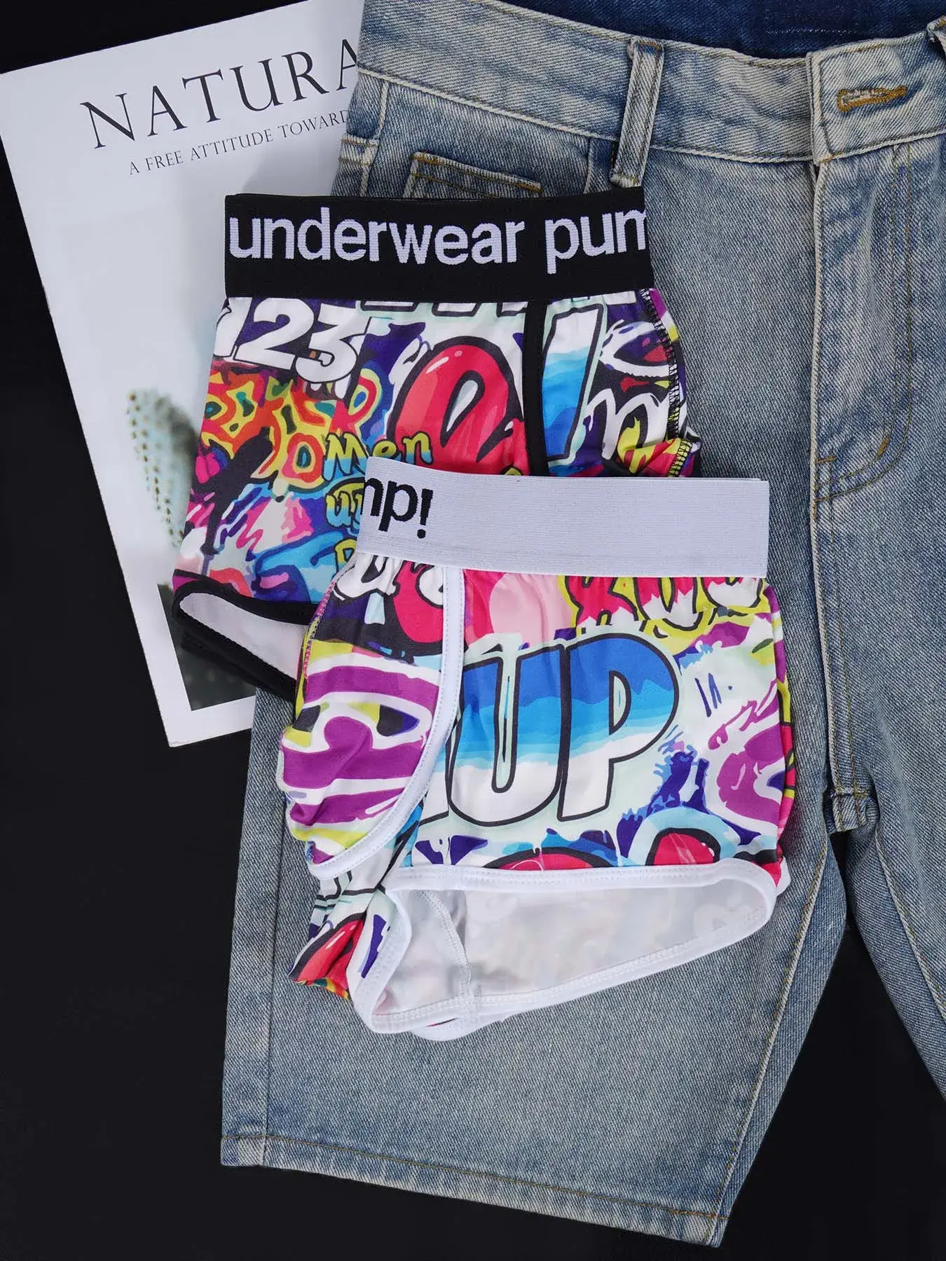 1PCS Men's Cotton Nylon Blend Boxer Briefs All-Over Graffiti Print Wide Elastic Waistband Non-Tight Fashion Sport Underwear