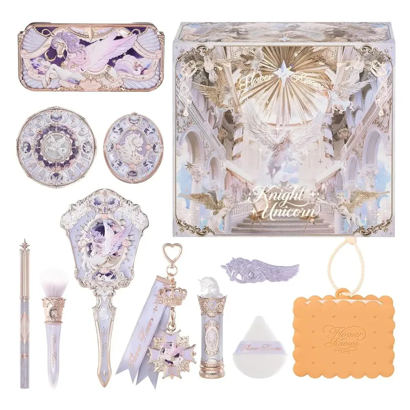Flower Knows Knight Unicorn Collection Mini All-In Gift Set- with Lipstick Blush Eyeshadow Powder Lip Liner Mirror & Tools