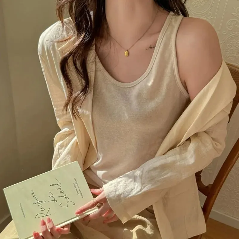 2026 New Women Summer Casual Tank Tops Solid Color All-Match Basic Sleeveless Vest Female Korean Simple Loose O-Neck Camis Top