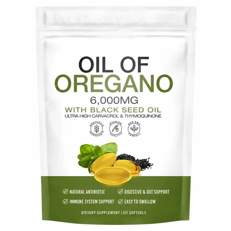 Oil of Oregano Softgels with Black Seed Oil 6000mg Carvacrol Thymoquinone For Immune Gut Digestive Support Adult 60 Softgels