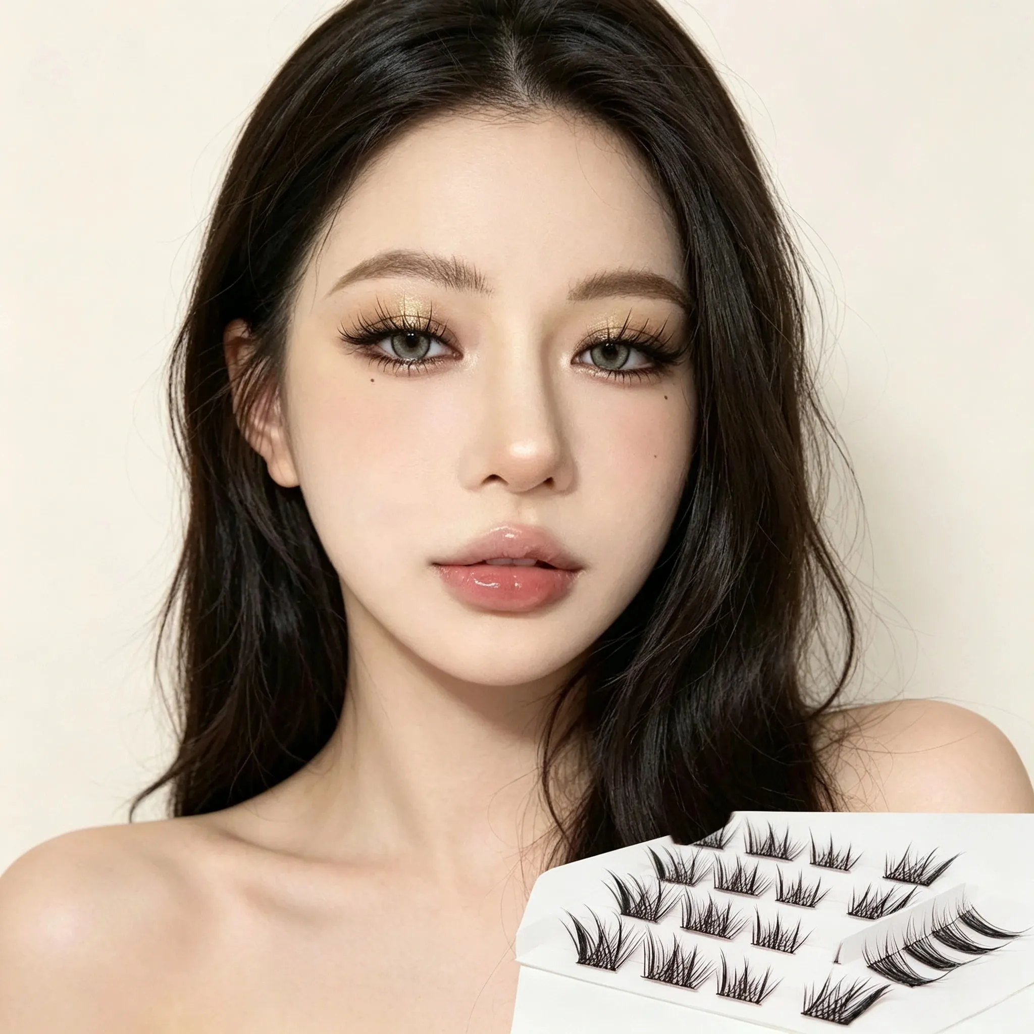 60 Clusters of Brown Natural Fox-Style Cat Eye False Eyelashes Makeup Tools Natural Segmented Eyelash Bundles Makeup Tools