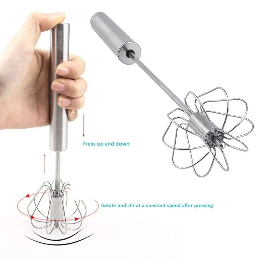 Manual Pressure Rotary Blender Coffee Milk Mixer Handheld Egg Blender Kitchen Baking Cooking Tool
