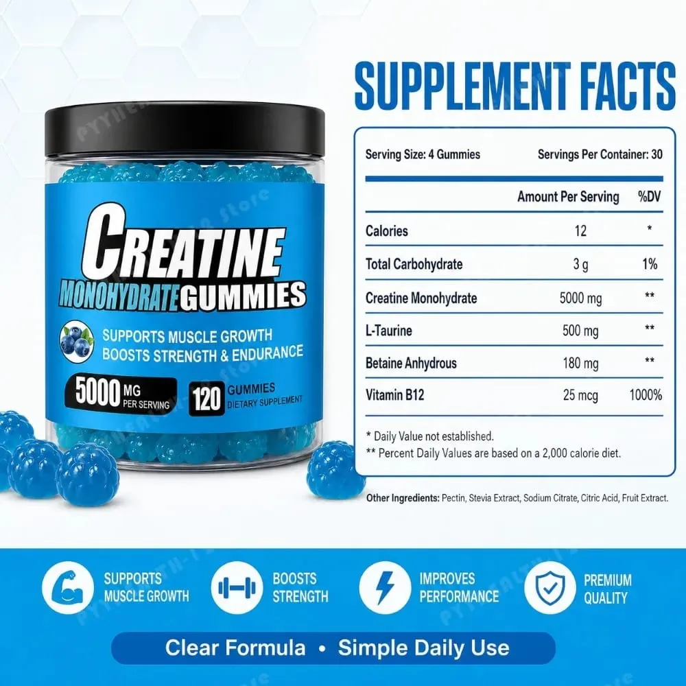 Creatine Monohydrate Gummies 5000mg Per Serving 120 Gummies for Muscle Strength Endurance & Energy Dietary Supplement