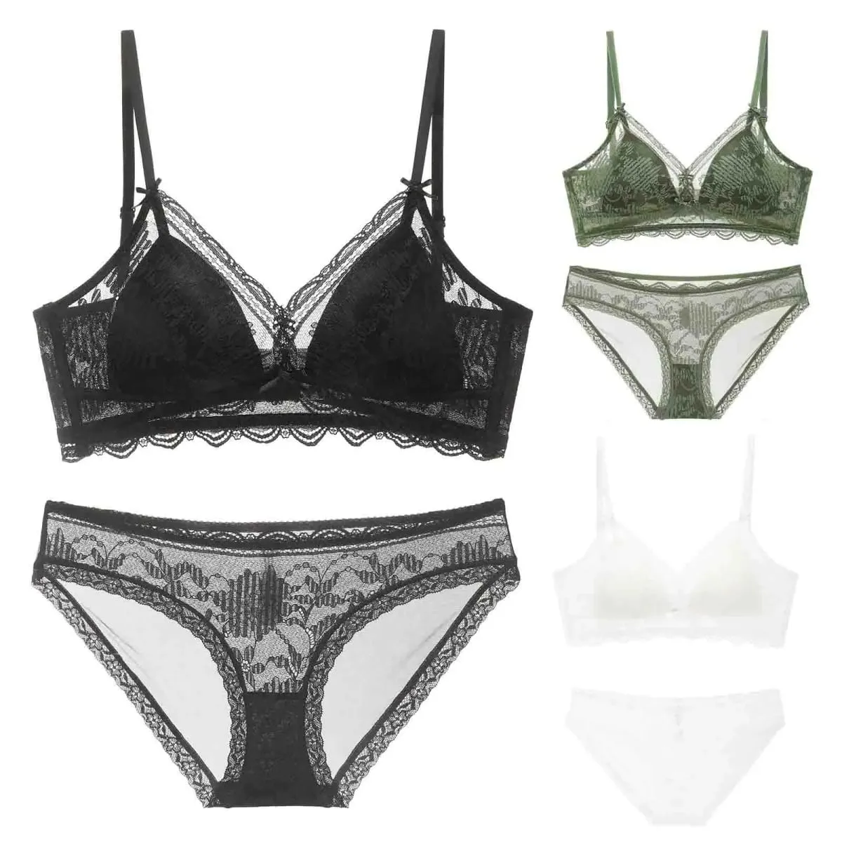 Women'S Bra And Panty 2 Pieces Set Soft Floral Lace Lingerie Set Mesh Sheer Underwear 여자속옷 판타지 세트 LenceríA Atrevida De Mujer