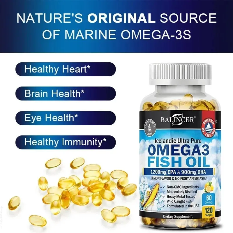 Fish Oil Omega 3 Contains EPA 1200mg & DHA 900mg - for Joints Eyes Cognitive Supplement Non-GMO Gluten Free — image 4