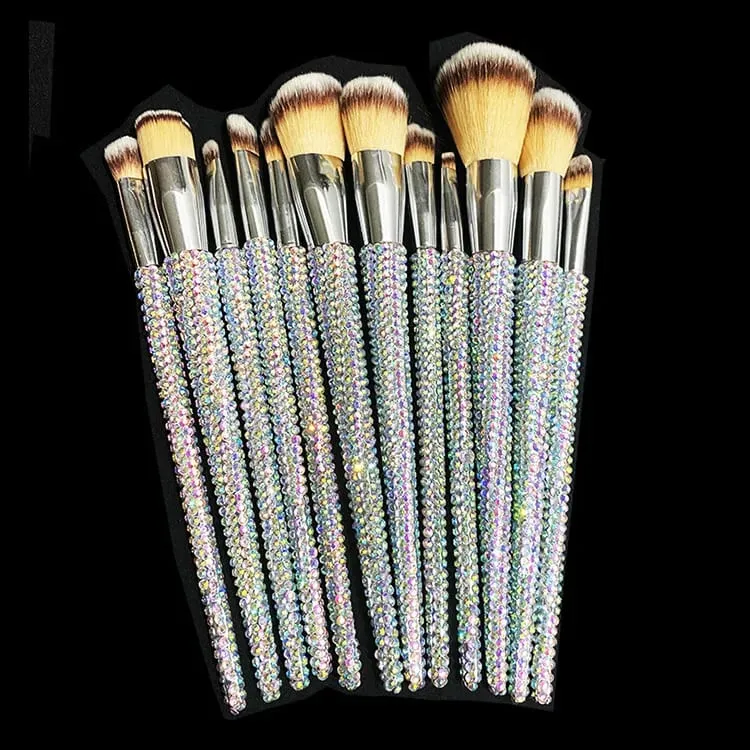 Diamond-studded Makeup Brushes 12Pcs/set Gems Makeup Beauty Tools Full Diamond Loose Powder Foundation Concealer Brush Bling
