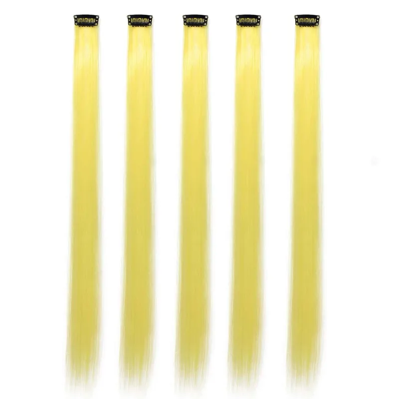 5pcs/set Colorful Clip In Synthetic Hair Extension Rainbow Long Straight Hairpieces For Women Girl Kids Y2K Style Daily Party