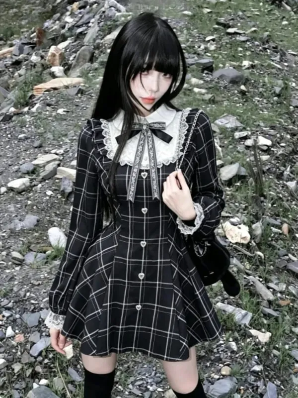 Gothic Vintage Lace Y2k Mini Dress Women Design Streetwear Black Lolita Slim Dress Long Sleeve Elegant Dress Spicy Girls — image 10