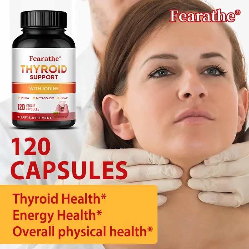 Thyroid Support Capsules Iodine Magnesium Vitamin B12 Complex Relieve Fatigue Mood Energy Metabolism & Mental Focus Supplement