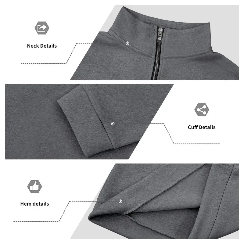 2026 New Fleece Lined Half Zip Sweatshirt for Men, Autumn Winter Solid Color Plus Size Casual Pullover Hoodie Daily Leisure Wear