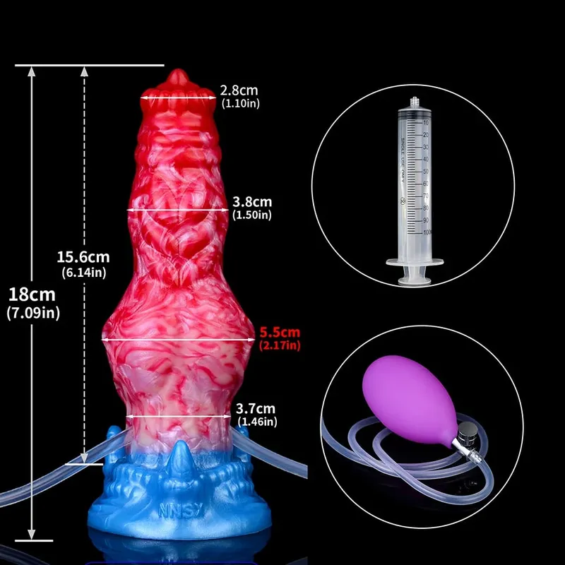 Kæmpe knude sprøjtende-oppustelig dildo med stærk sugekop Silikone oppustet analstik træner Begynder sexlegetøj til kvinder mænd