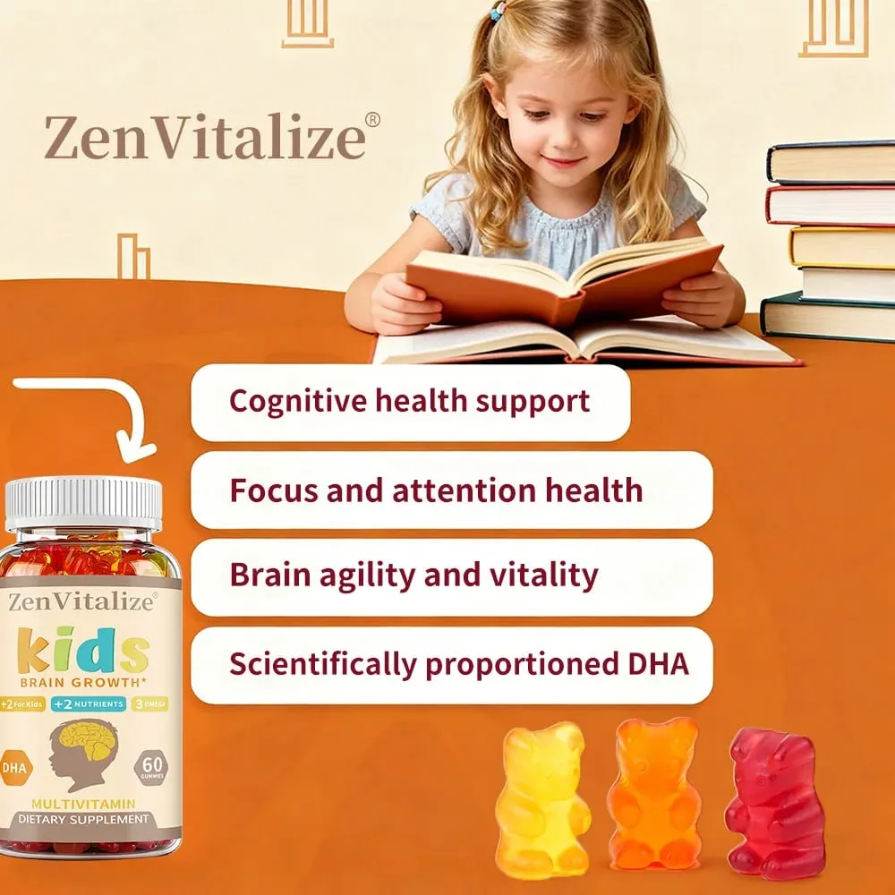 Kids Brain Development Gummies - with Omega 3 DHA Promotes Children's Brain Health Memory & Immune