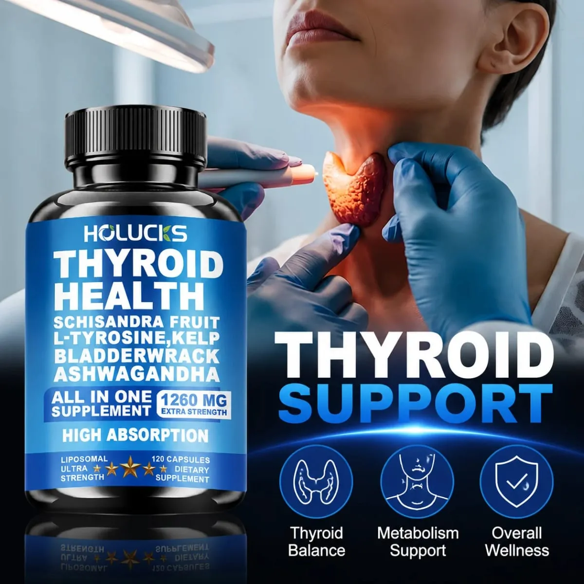 Organic Thyroid Function Support Capsules with L-Tyrosine Kelp for Immune System Metabolism Daily Energy & Mental Focus