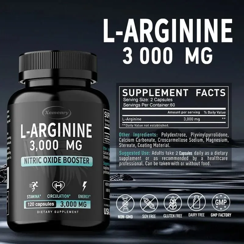 L-Arginina 3000 mg - Suplement na siłę i wytrzymałość dla mężczyzn poprawiający sprawność seksualną i wspierający zdrowie reprodukcyjne