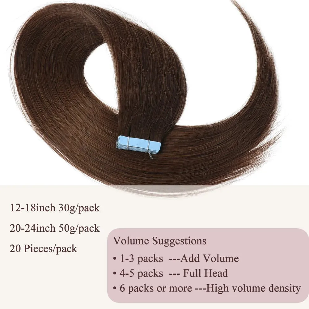 Seamless Tape in Extensions Human Hair Natural Tape in Hair Extensions Skin Weft PU Tape On Hair 20 PCS 12"-20" 50G/Pack