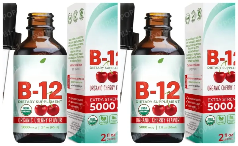 Methylcobalamin B12 Drops 5000mcg Vitamin B12 Liquid Sublingual Supplement Cherry Flavor Vegan Sugar Free Daily Nutrition 60ml
