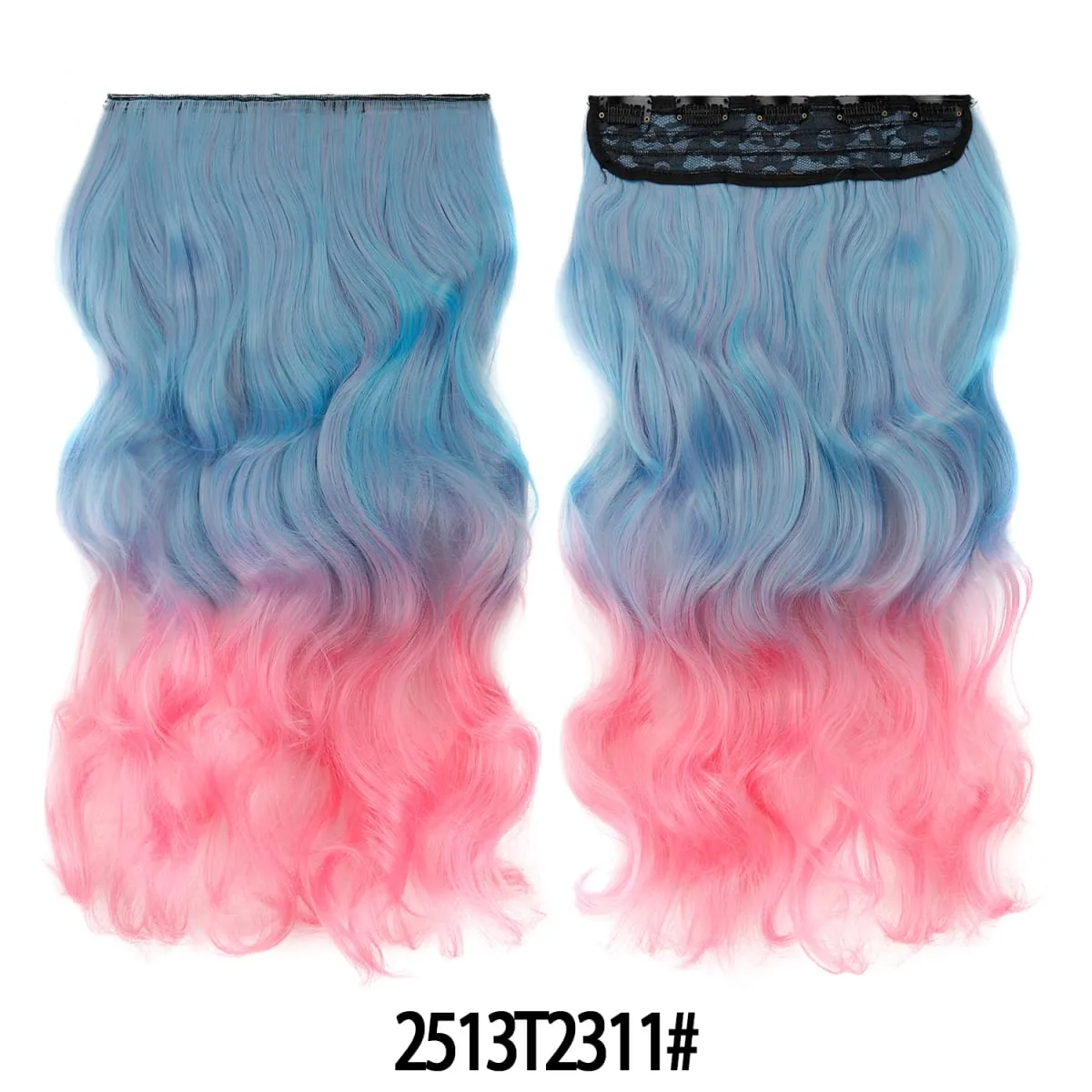 Jeedou One Piece 5 Clips Wavy Ombre Clip In Hair Extensions Long Water Wave Synthetic Curly Hair Piece Rainbow Colored Hair