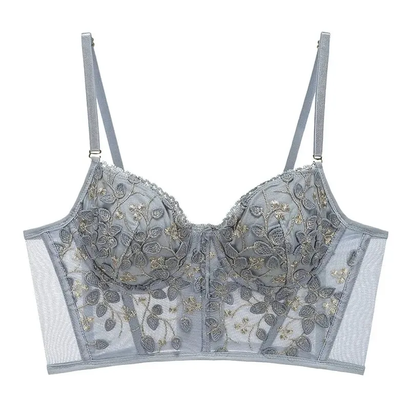 New Embroidery Lace Flowers French Women Underwear Steel Rubber Bone Push Up Bras Sexy Bralette Cute Lingerie Sexy Body Shaping