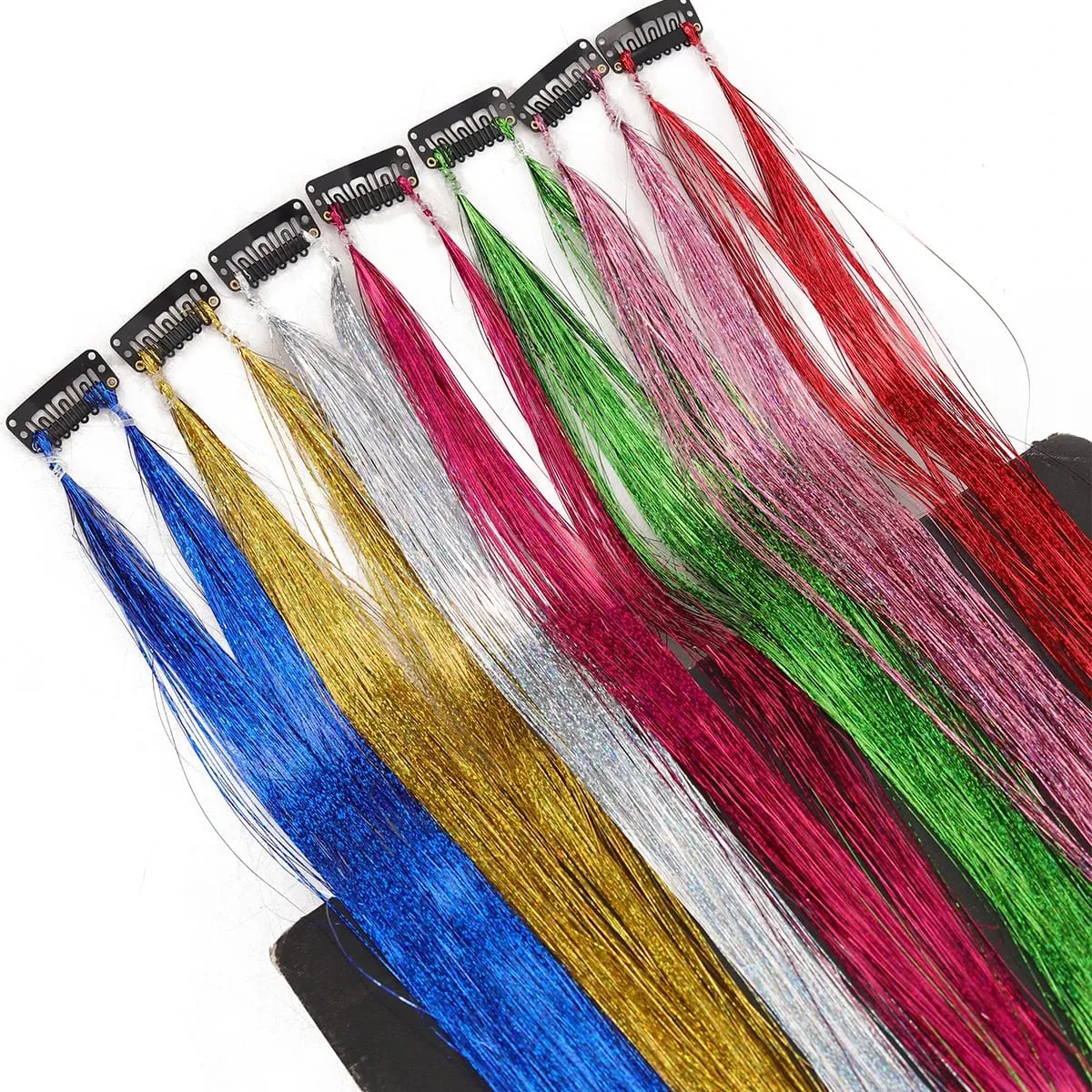 24 inch 1Pcs Colored Hair Extensions with Tinsel Long Straight Hairpiece Color Party Highlights Clip in Synthetic Hair Extension