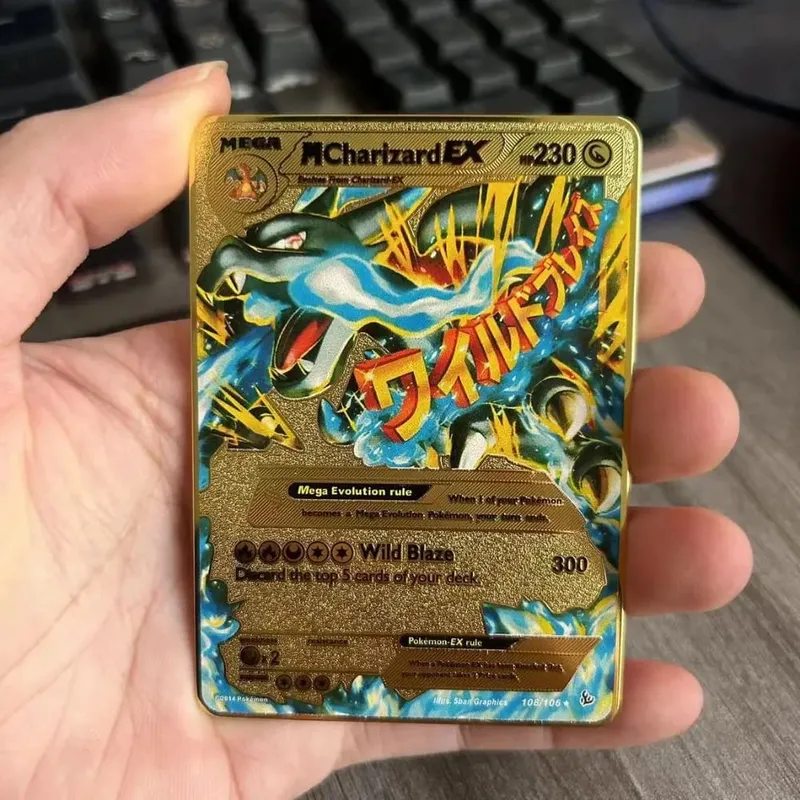 Pokemon Metal Game Collection Card Anime Figure Charizard Pikachu Blastoise Mewtwo Battle Collection Carte Card Toy Gift