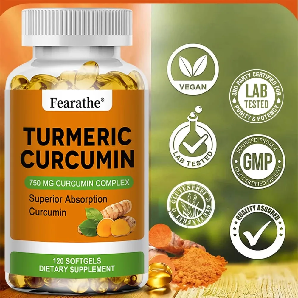 Organic Turmeric Curcumin Capsules - 750 Mg Highest Potency Curcumin Complex for Cardiovascular Bone Muscle Brain Health