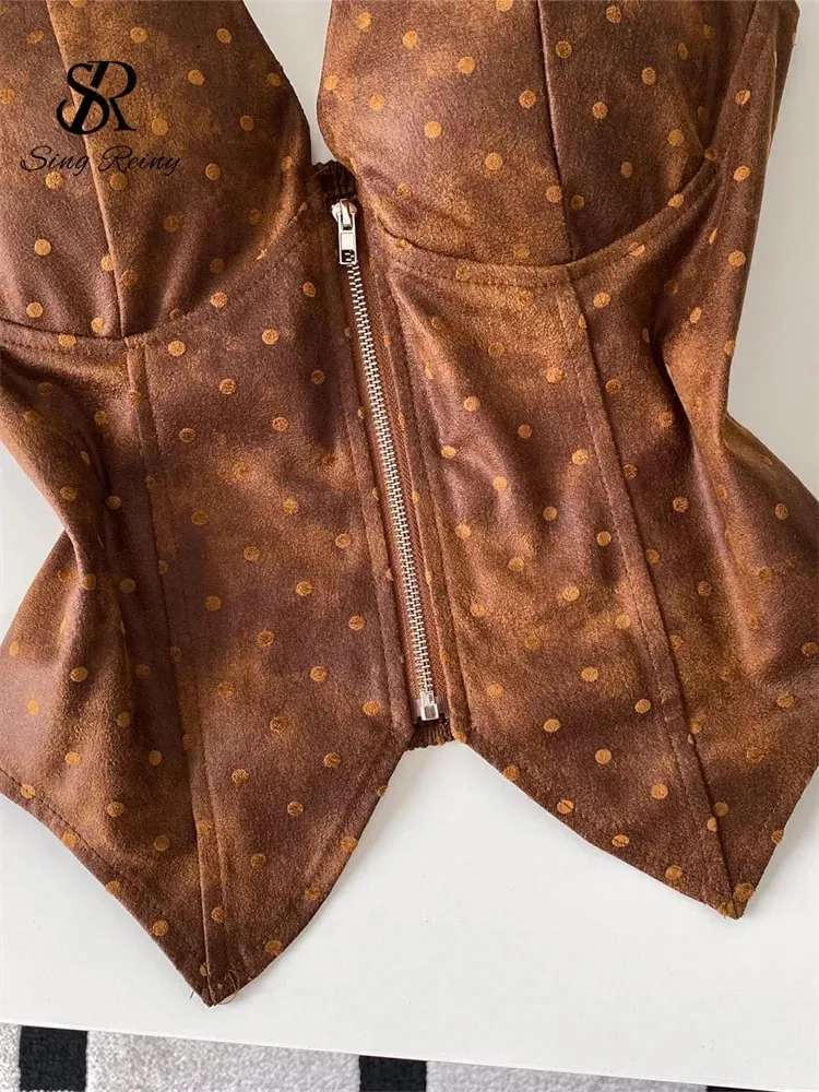 Polka Dot PU Leather Sexy Top Slim Backless Shirred Zipper Sensual Tank Top 2026 Women Trendy Halter Hotsweet Camisole — image 6