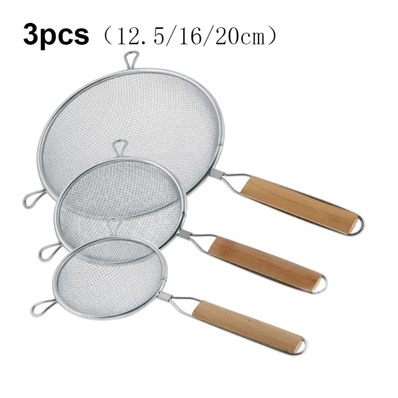 1-3pcs Wooden Handle Flour Sifter And Strainer Fine Mesh Stainless Steel for Home Baking Cooking Juice And Powder Filtering — image 17