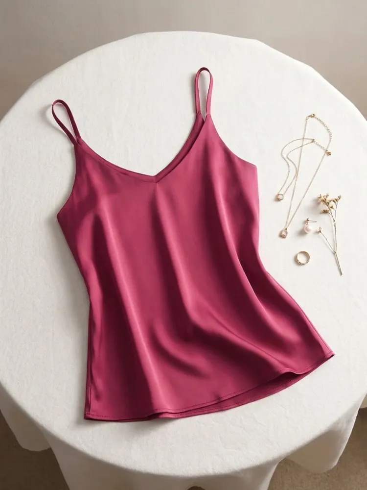 2026 Summer Spaghetti Strap Women Tank Top Halter V Neck Basic White Cami Sleeveless Satin Silk Tops Women'S Camisole
