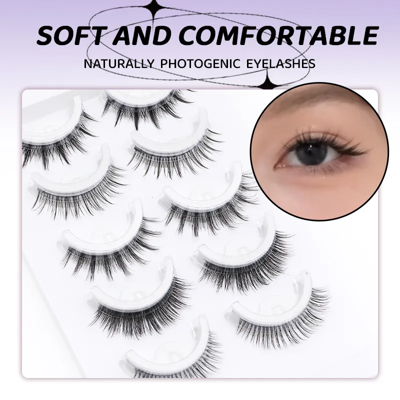 5 pares de cílios postiços autoadesivos estilo misto mangá, sem cola, reutilizáveis, cílios naturais para maquiagem diária dos olhos — image 3