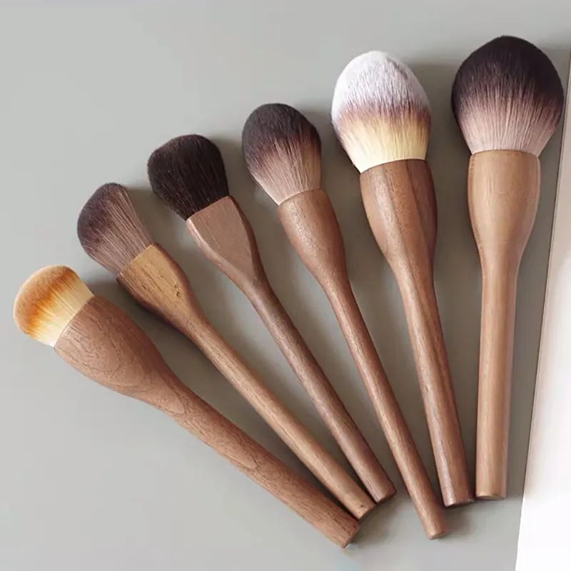 Walnut Wood Handle Makeup Brush Loose Powder Foundation Blush Contour Brushes Super Soft High Density Makeup Tools Brushes — image 1