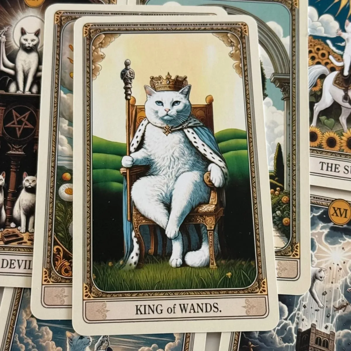 12*7cm Cat Tarot Deck In Metal Box 350GSM English Version Wait Tarot Cards Board Games with Paper Instruction Manual — image 2