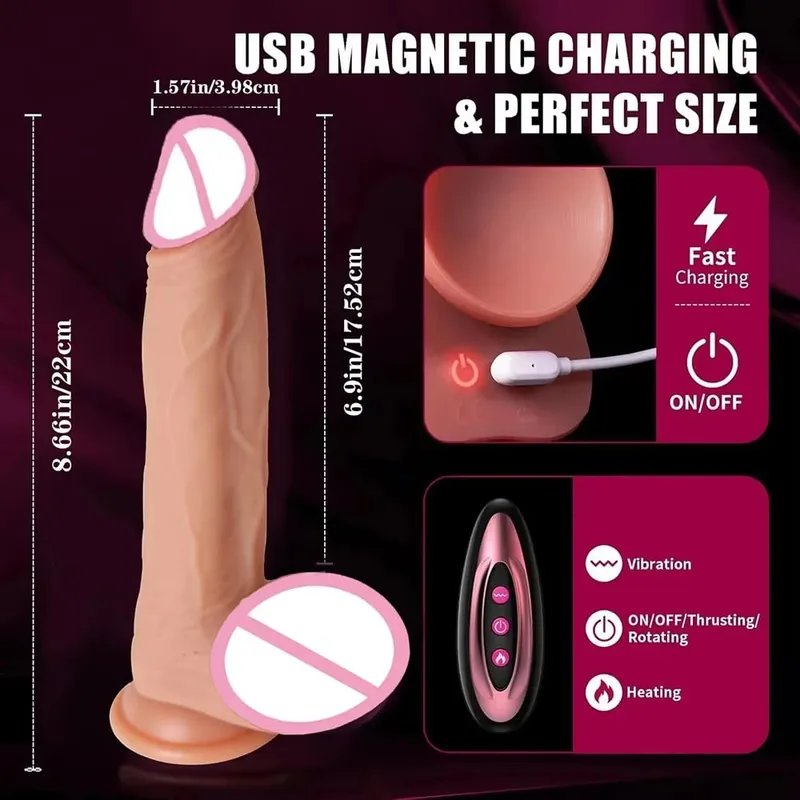 Consolador - Consolador - Masajeador Vibrador de Silicona Telescópico de 9 Pulgadas para Parejas 10 Modos Juguete de Masaje Erótico Seguro y Discreto Placer para la Pareja Femenina — image 7