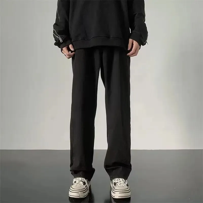 Spring Summer New Retro Men's Jeans Straight Leg Elastic Casual Versatile Classic Mid-Rise Long Pants Comfortable Fit