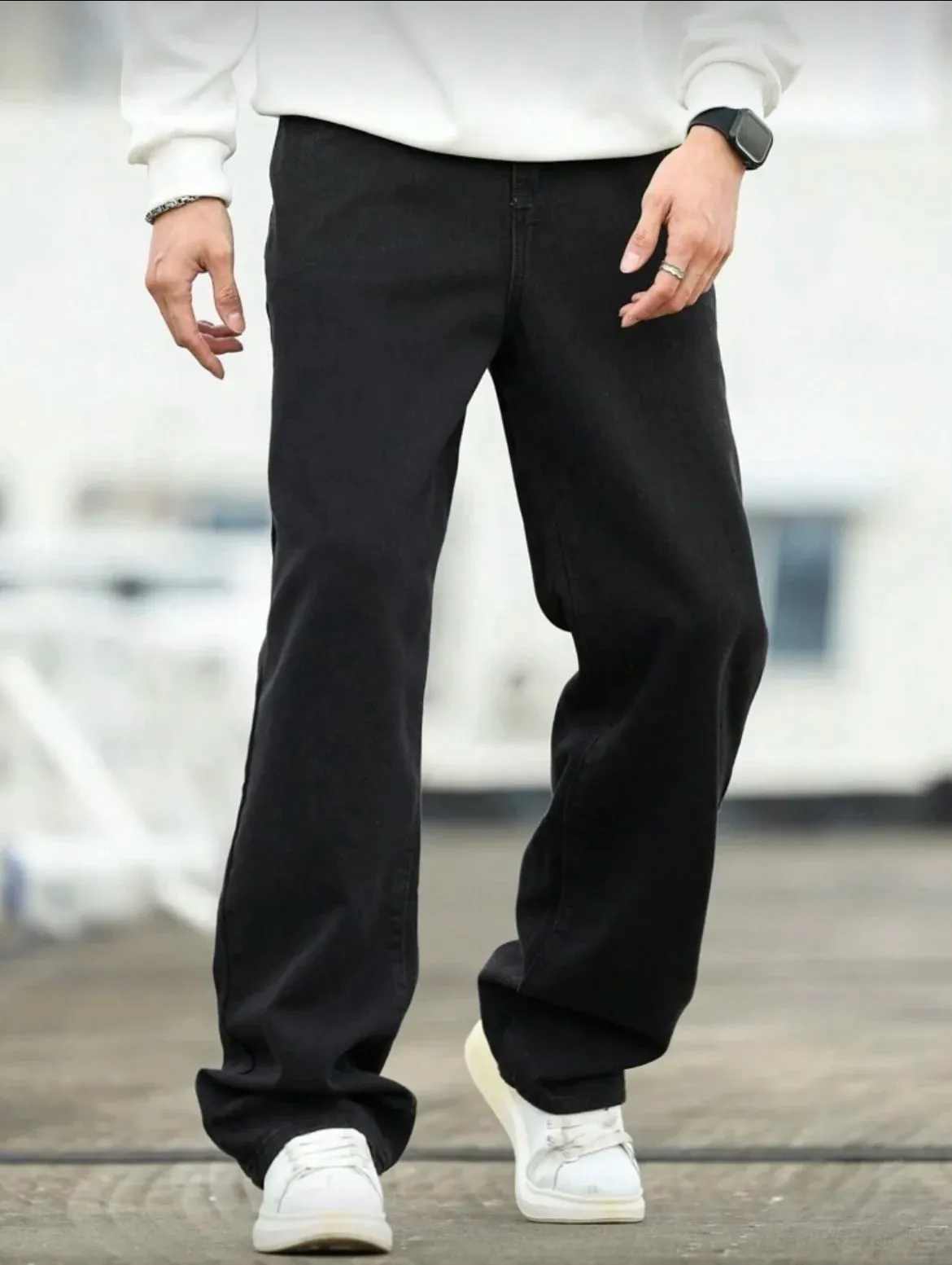 Men's Wide Leg Jeans - Oversized Straight Fit Denim Pants with Casual Drop Crotch — image 3