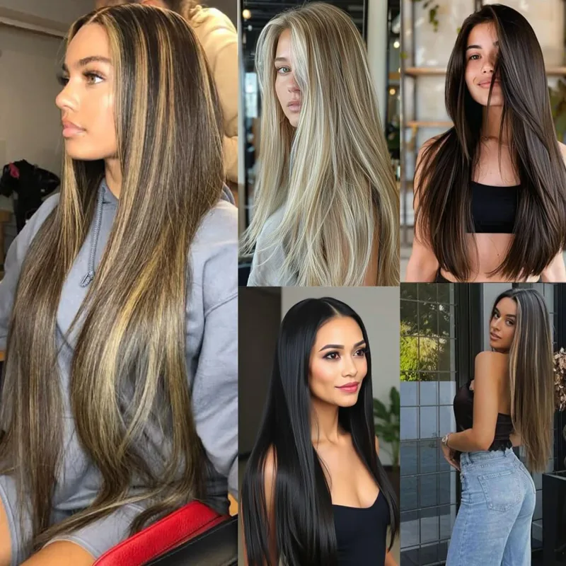 6Pcs 24 inch Ombre Color Clip-in Hair Extensions Long Synthetic Straight Hairpieces Layered Soft Invisible Clip Ins Extensions