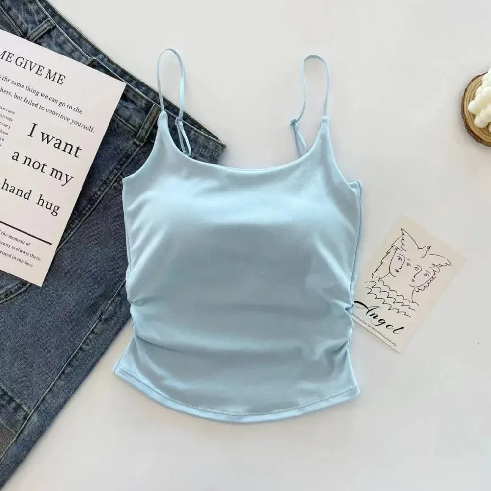 Simple Sleeveless Suspender Vest Slim Underwear Fitted Tops With Padded Cups Camisole Sports Activities