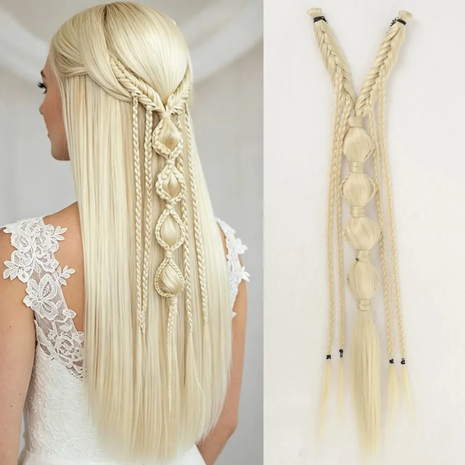 Synthetic Long Twist Braid Bubble Ponytail Extensions With U-shaped BB Clip 24 Inch Braided Wig Extensions For Women Daily Party